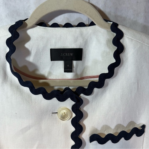J. Crew Lady Blazer White Linen With Navy Ric Rac Trim Size 6 - Picture 4 of 9
